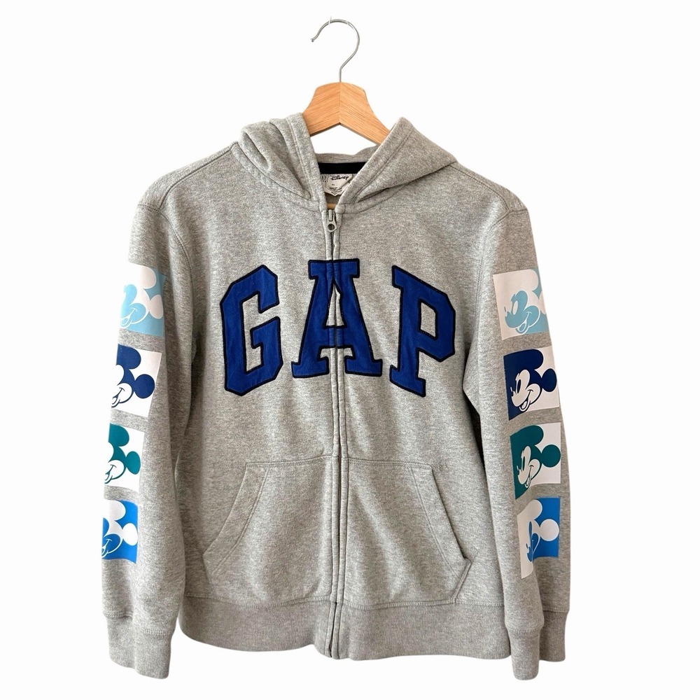 GAP Kids x Disney Mickey Mouse Hoodie Youth Gray Zip Up Graphic Sleeve XL